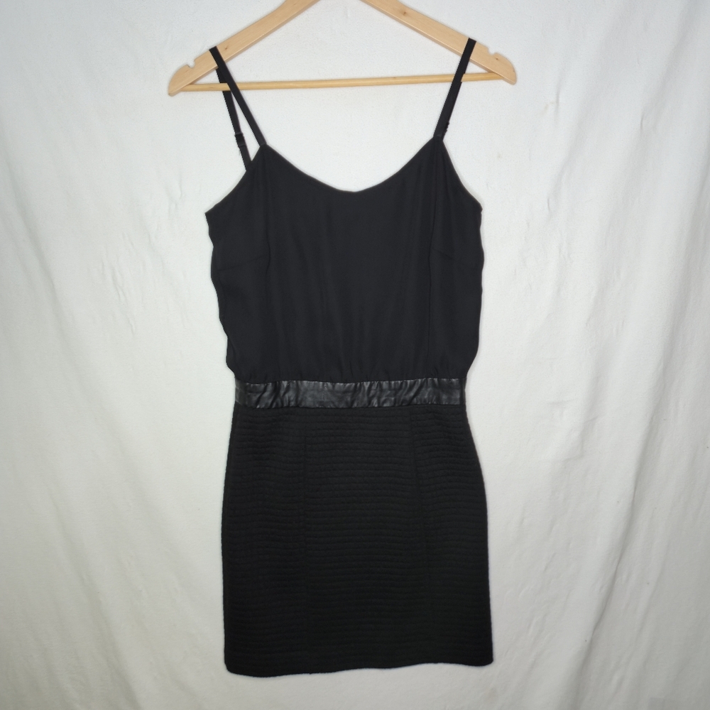 Only Black Dress Spaghetti Straps Faux Leather Waist Band Quilted Skirt Size XS
